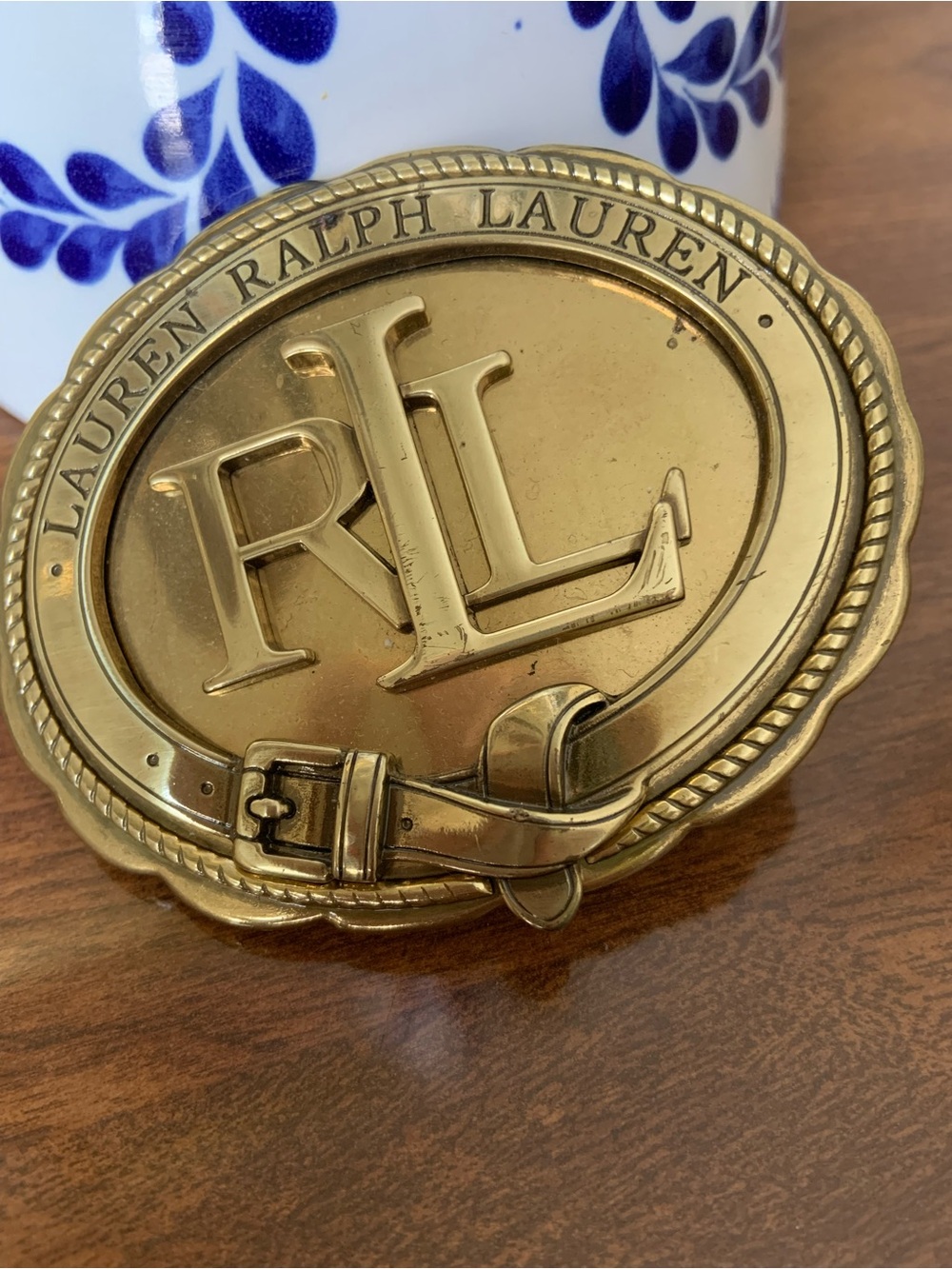 Ralph Lauren Brass-Tone RL Belt Buckle Accent